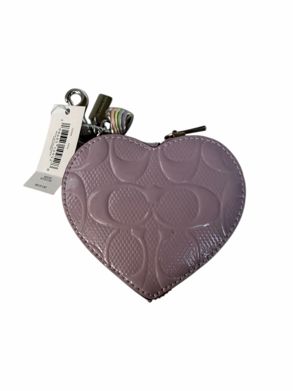 Coach Heart Bag Charm In Light Violet Pearlized Signature Patent Leather NWT - Picture 3 of 4